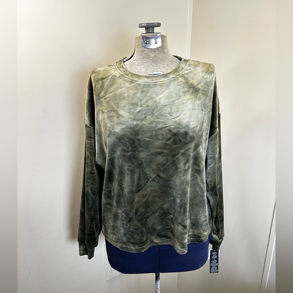 Ultra Flirt New Green Tie Dye Long Sleeve Velour Pullover Sweatshirt Juniors Med